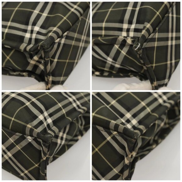 Burberrys Nova Check Blue Label Hand Bag Nylon Khaki Silver Auth hs1707 - Picture 16 of 16